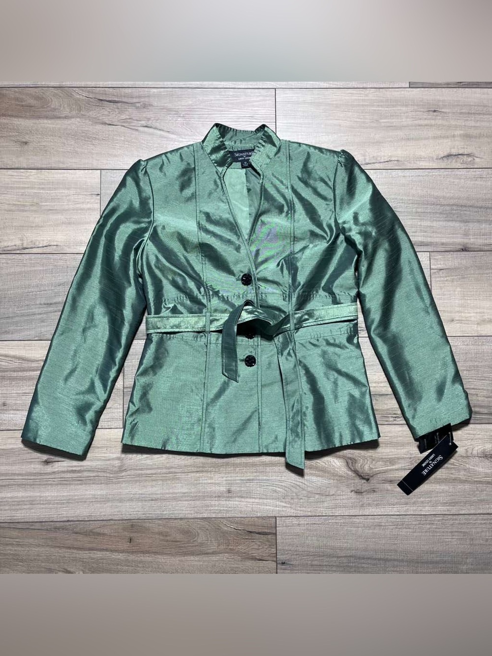 Signature by Larry Levine Women’s Button Front Tie Belt Blazer Size 10 Green